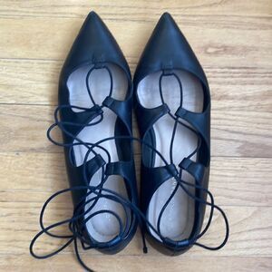 Loeffler Randall black lace up pointed toe flare sz 9B minor scuffs at toe shown